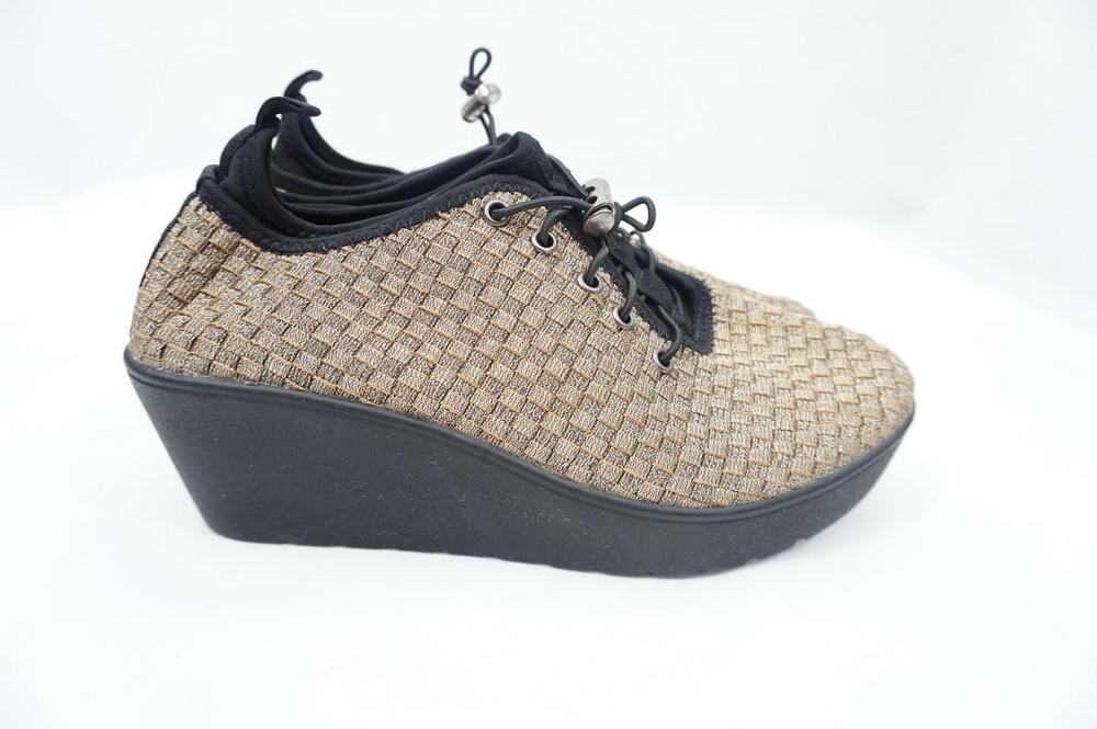 STEVEN BY STEVE MADDEN BASE USED 9 BRONZE GOLD WOVEN FABRIC WEDGE PLATFORM SHOES